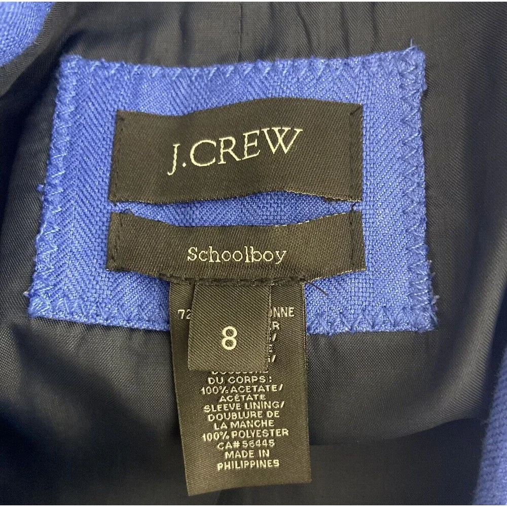 J. Crew Schoolboy Blazer 8 Med Blue Jacket 2 Button Pocket Lined Business Career